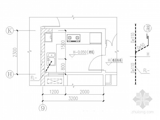 [上海]高层居住建筑给排水消防施工图（冷凝水系统）-厨卫大样图 