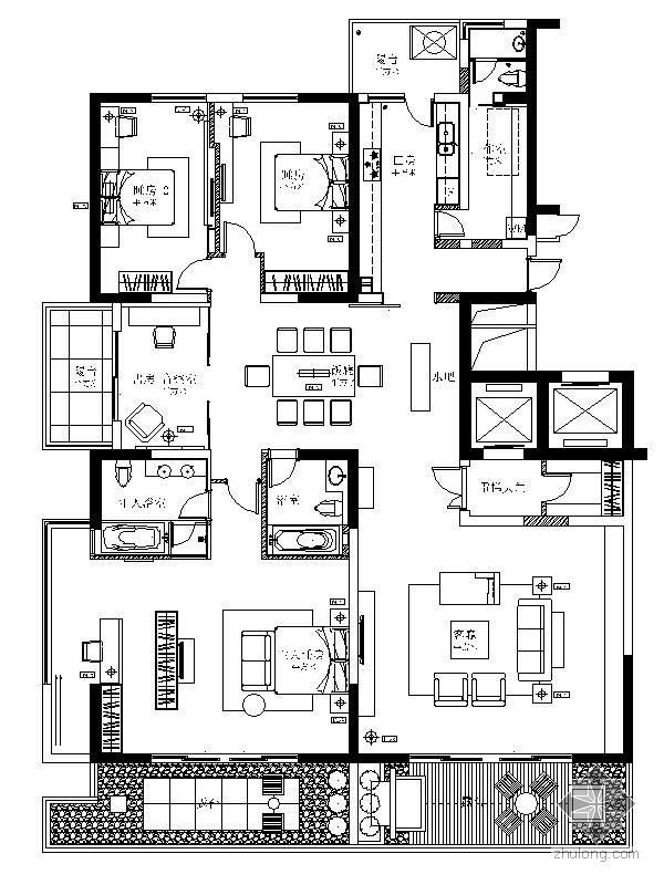 层板柜施工图资料下载-[宁波]某楼盘标准层三居室样板房施工图