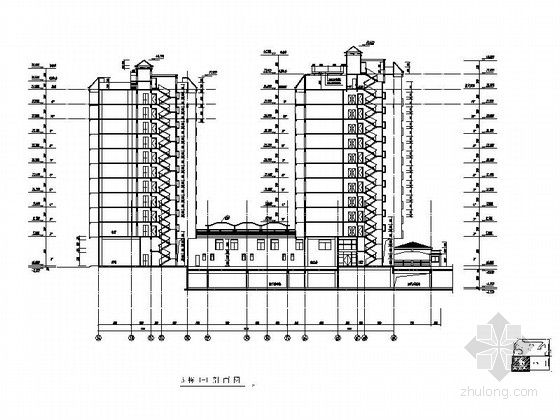 标准型及复式型混合高层住宅建筑施工图（含商业建筑）-标准型及复式型混合高层住宅建筑剖面图 