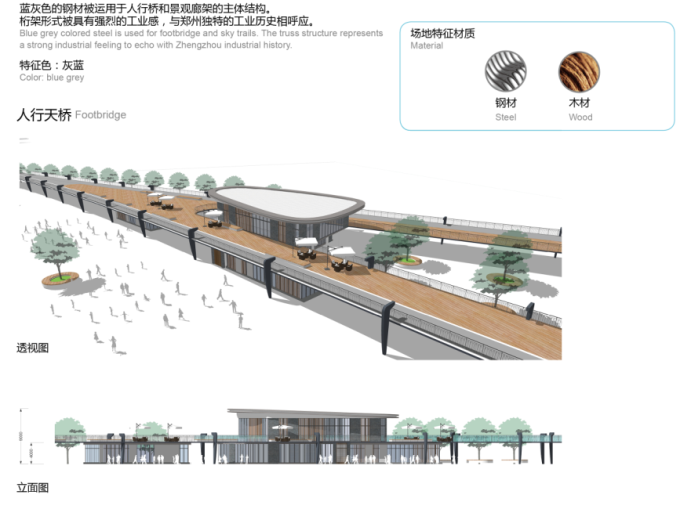 [河南]滨河生态可持续性复合廊道驿站铁路沿线绿地景观设计方案-人行天桥设计详图