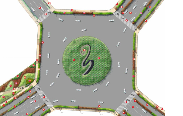城市产业园道路景观绿化方案设计文本559页（附丰富效果图、细部图）-道路交汇详图