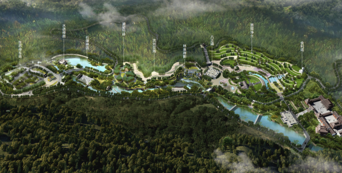 [广东]岭南佛教禅宗文化生态墓园景观设计方案-整体鸟瞰效果图