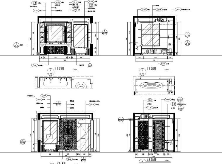 [陕西]西安曲池东岸样板间B1户型室内施工图设计（CAD+实景图）-卫生间立面图