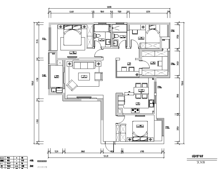 中央华城台湾风145平米住宅设计施工图（附效果图）-功能布置平面图