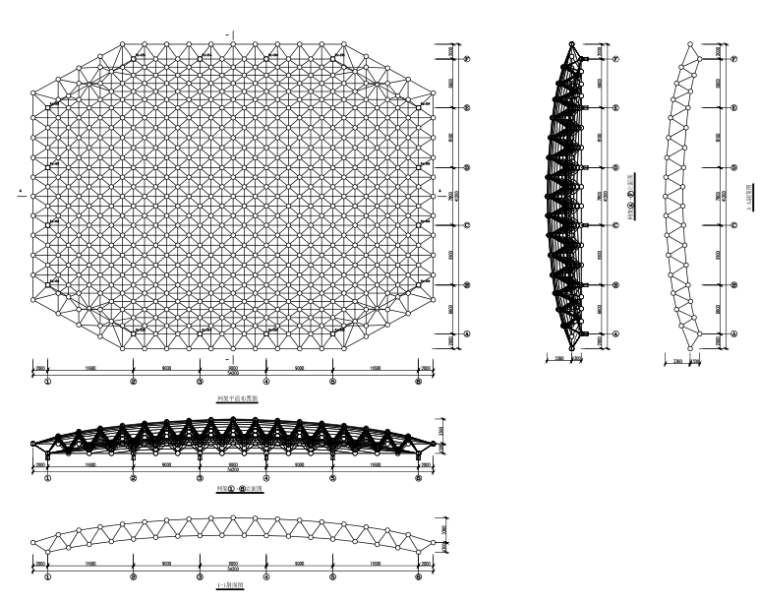 四角锥网架屋盖分析资料下载-风雨球场正放四角锥螺栓球网架结构施工图（CAD、21张）