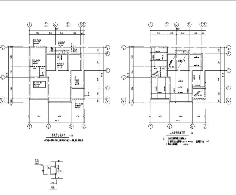 砖混结构户型三层新农村单家独院式别墅建筑施工图（CAD+效果图）-二层平面施工图