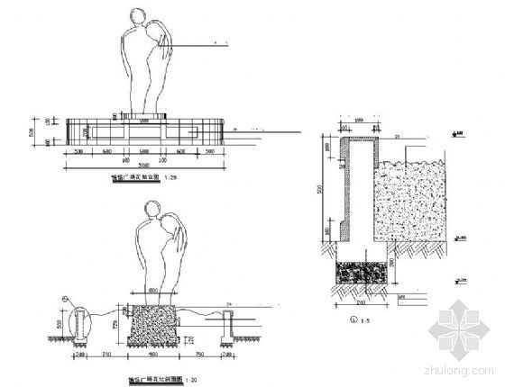 雕塑做法详图资料下载-带雕塑花坛详图