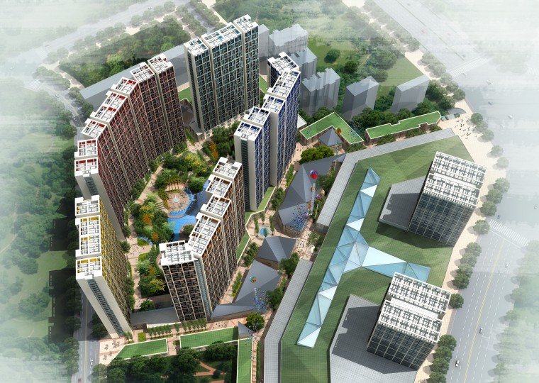 商住综合体图纸资料下载-[湖北]武汉万达广场现代高层商住综合体设计文本(JPG+CAD+SU+Max)