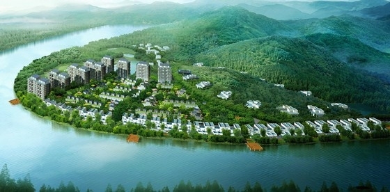 [江西]依山傍水的新概念居住区规划设计方案-依山傍水的新概念居住区鸟瞰图 