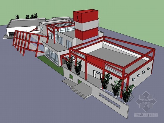 文化展览馆建筑资料下载-文化展馆建筑SketchUp模型下载