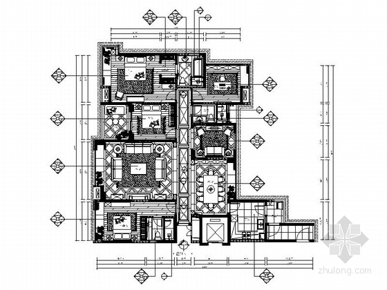 空调室内机立面图资料下载-[广东]古典欧式风格五居室室内装修施工图（含高清效果图 推荐！）