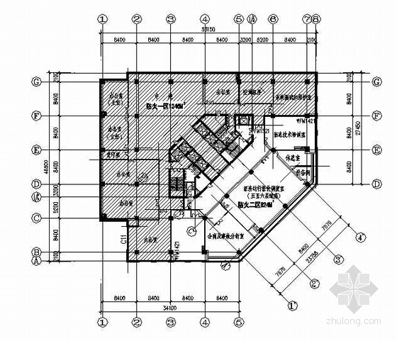 防火分区面积规范资料下载-防火分区图(F10建筑施工图)