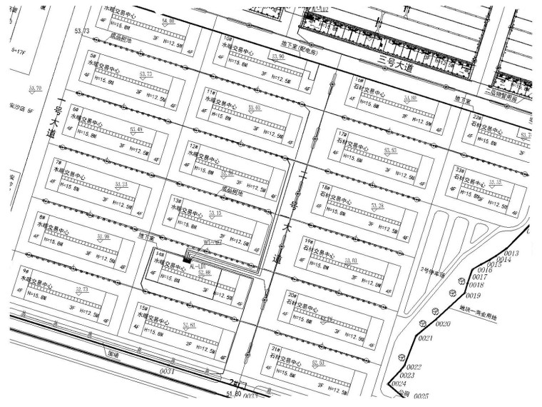 [湖南]三十万平米建材市场水电施工总平面图（给排水、照明电气）-照明总平面图