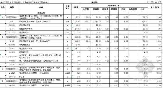 [北京]店铺装饰工程预算书-分部分项工程量清单综合单价分析表 