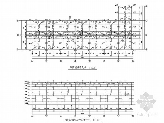 [学士]单层钢结构厂房毕业设计（含建筑图 结构图 详细计算书）-墙梁及拉条布置图 