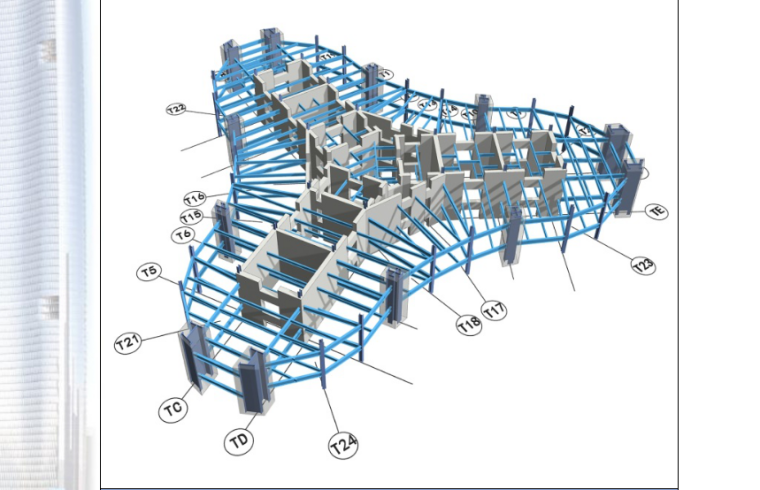 【武汉绿地中心项目】主塔楼核心筒内钢梁及钢楼梯施工专项方案-主塔楼标准层三维效果图