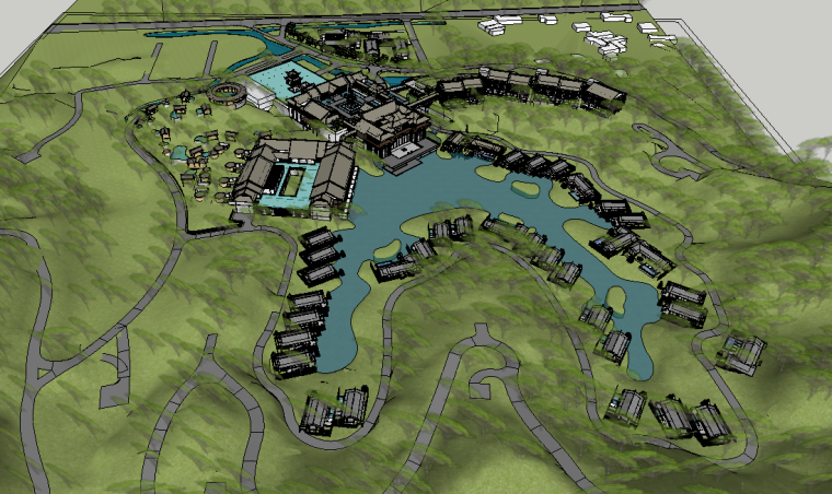 水之教堂SU建筑模型资料下载-中式风格山地度假酒店SU建筑模型
