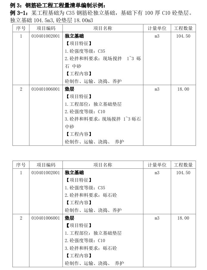 分部分项工程量清单的编制示例-3、钢筋砼工程工程量清单编制示例