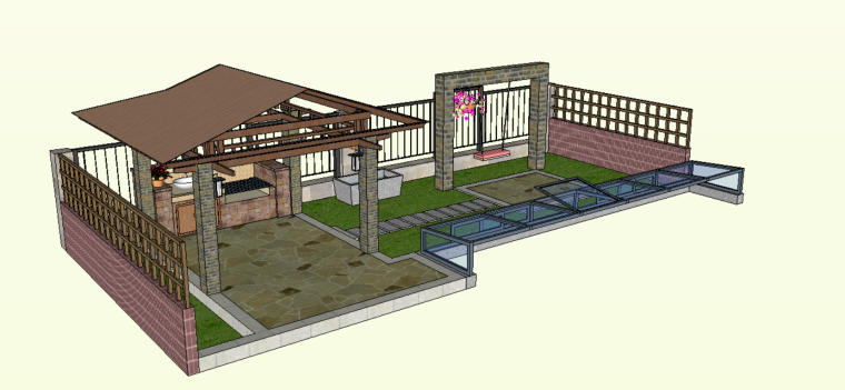 庭院廊架设计资料下载-参考庭院景观设计模型