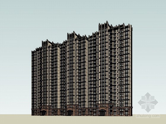 高层户型图8资料下载-artdeco风格高层住宅建筑sketchup模型 含户型图