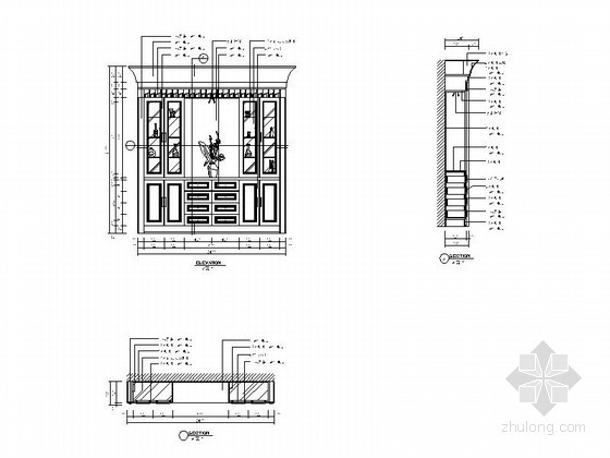 家装CAD酒柜立面资料下载-奢华欧式餐厅酒柜1立面详图