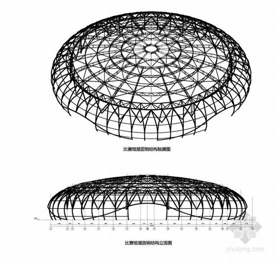 [广东]某五层大型体育馆建筑方案文本-钢结构立面图轴面图