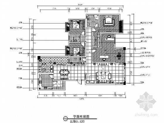 住宅空间施工图含效果图资料下载-[长沙]现代中式风格四居室住宅装修CAD施工图（含效果图）