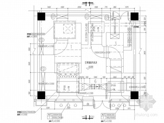 [江苏]办公楼空调通风排烟系统设计施工图（VRV系统）-空调机房平面图 