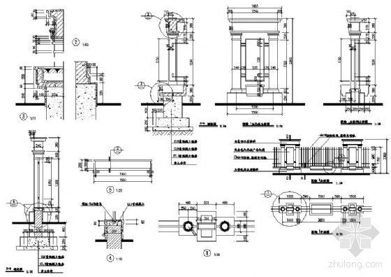 某公园大门和围墙详细施工图-2