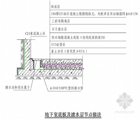 [重庆]建筑工程防水层防水节点标准做法（附节点图）-地下室底板及滤水层节点做法 