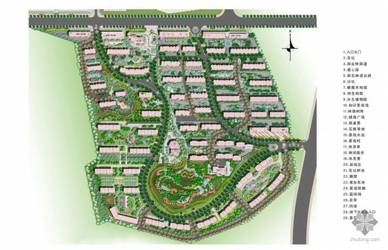 滨海小区园林景观规划设计资料下载-某居住区园林景观规划总平面