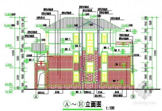 3层别墅建筑装饰工程量计算书（附全套图纸）-立面图 