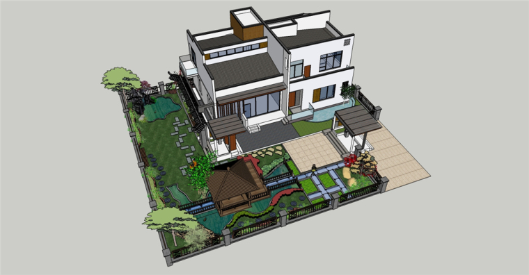 cad模型su庭院资料下载-中式别墅su模型（含CAD方案）