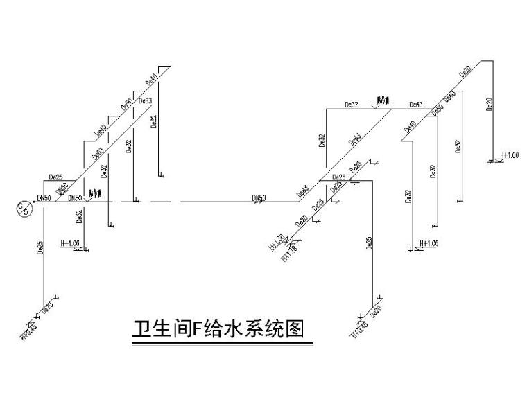 [中国]石油科技中心给排水系统工程施工图设计（CAD）-卫生间F给水系统图