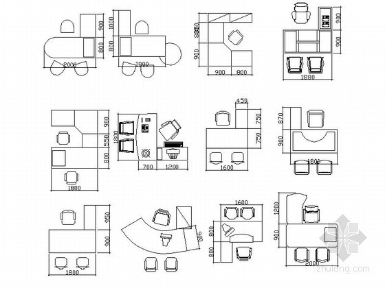 办公组合CAD资料下载-各式办公桌CAD图块下载