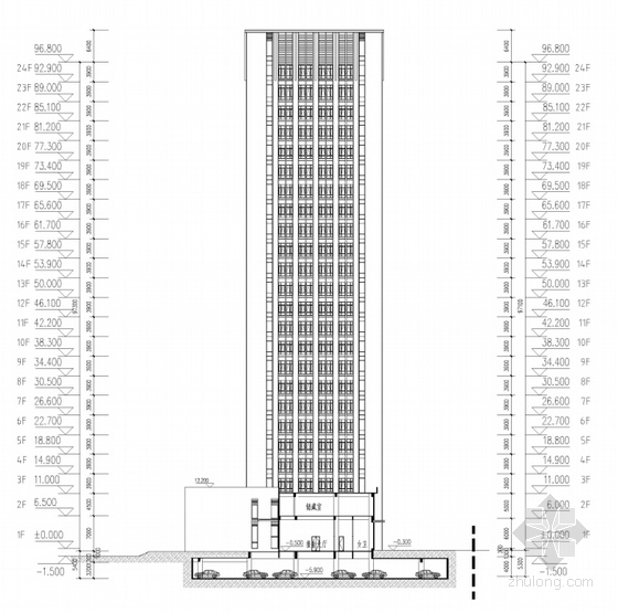 [山东]24层U字型办公建筑设计方案文本（知名设计院）-24层U字型办公建筑设计剖面图