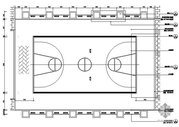 室内篮球场建筑图资料下载-篮球场施工尺寸大样图