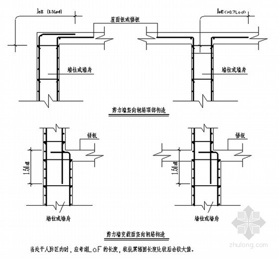 框剪结构高层商业中心工程钢筋工程施工方案(50页)-剪力墙竖向钢筋顶部构造 