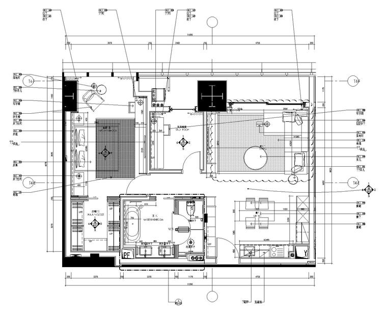 [SCDA&如恩]知名地产公寓现代风格一居室样板间室内装修施工图&效果图&物料表（CAD、JPG、PDF）-2A1户型样板间家具布置平面图