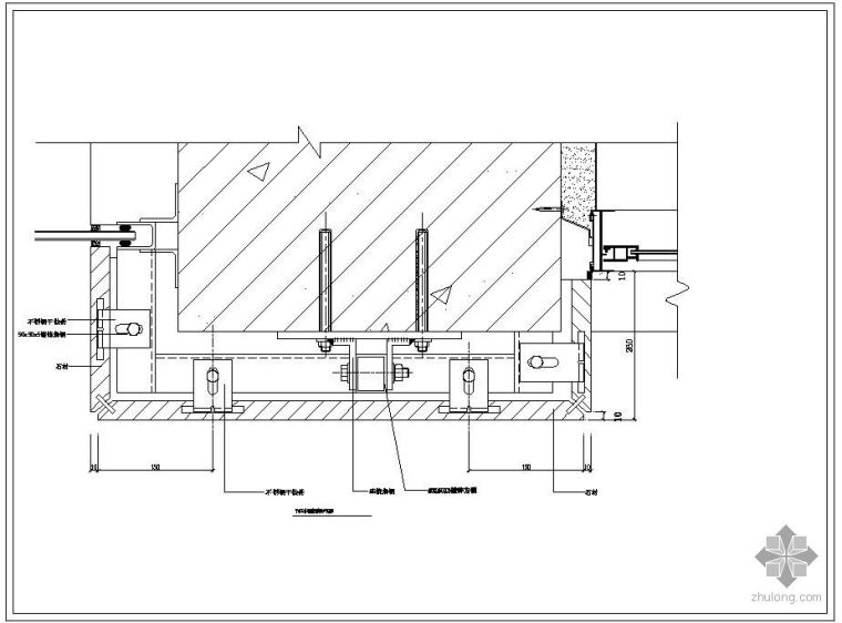 玻璃干挂CAD资料下载-某干挂石材与玻璃橱窗接口节点构造详图