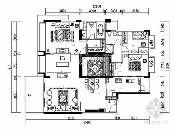 新中式三居室样板房资料下载-知名集团新中式三居样板房室内装修图