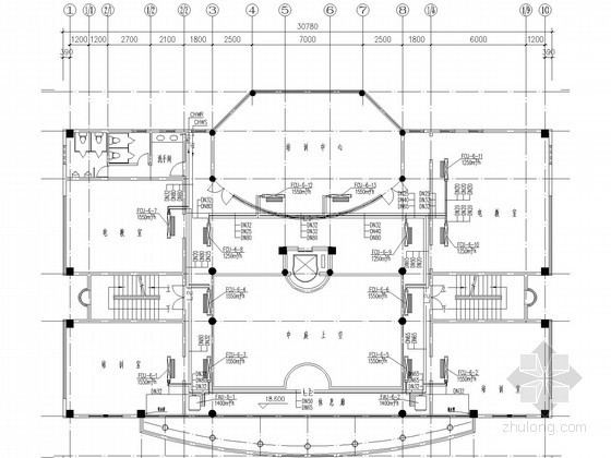 多层办公楼中央空调系统设计施工图（风冷往复式冷水机组）-空调水管平面图 