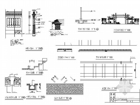 仿古中式围墙大门资料下载-大门、围墙节点施工详图