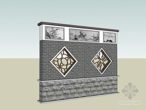 pkpm模型墙体开洞资料下载-中式墙体sketchup模型下载
