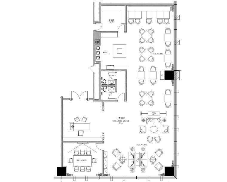 [河南]知名地产文华酒店室内施工图+实景图-541F行政酒廊家具平面布置图（方案一）