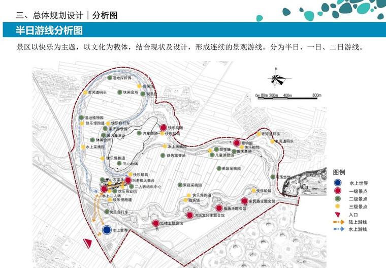 莲花湖湿地公园景观工程设计方案PDF(86页)-半日游线分析图