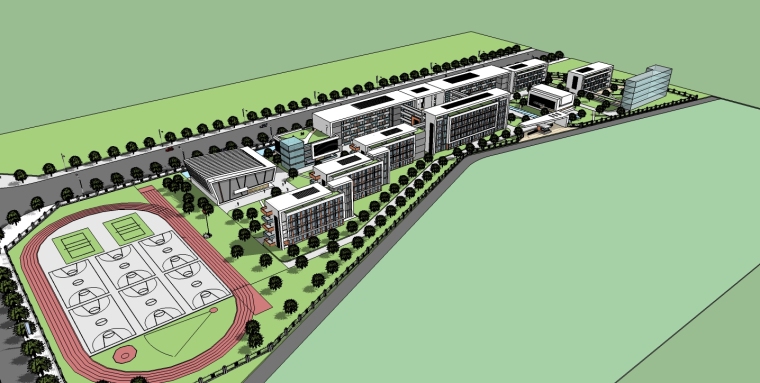 教学建筑su模型资料下载-现代风格中学建筑设计SU模型