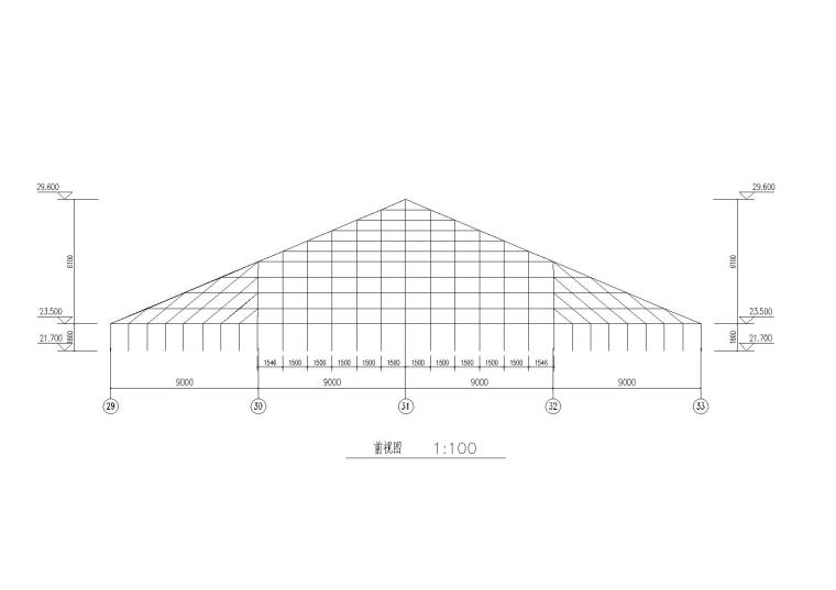 [沈阳]天棚钢结构工程施工图（CAD、30张）-侧视图
