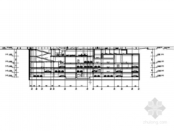 [北京]5层现代风格知名商业广场各层平面施工图-5层现代风格商业广场车库剖面图