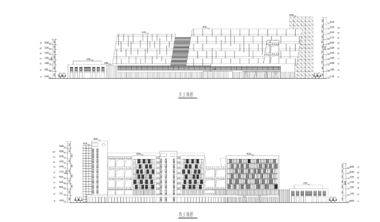 [广西]贺州办公楼建筑方案设计文本-东西立面图